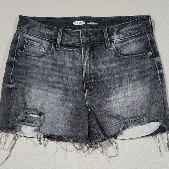 Old Navy Pants - Old Navy High Rise Secret Slim Pockets Women Gray Denim Distressed Shorts Size 6